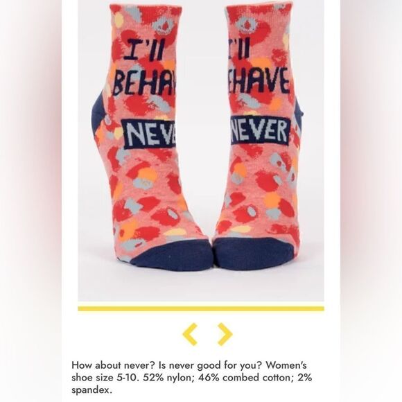 Blue Q Womens Cotton Ankle Socks “I Will Never Behave” - Picture 10 of 10